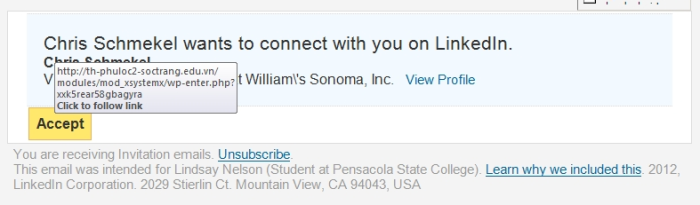 LinkedIn Phishing Email