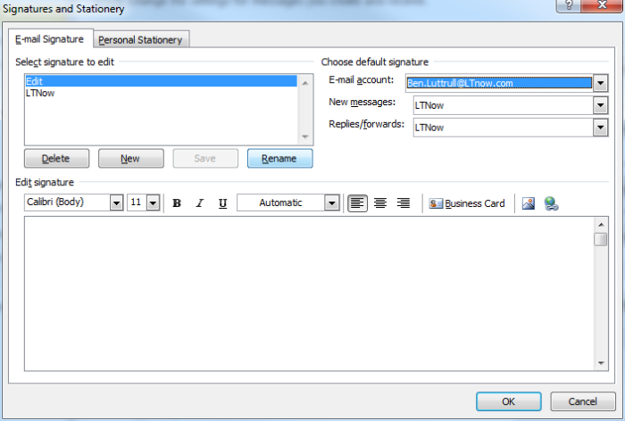 change signature in outlook 2010