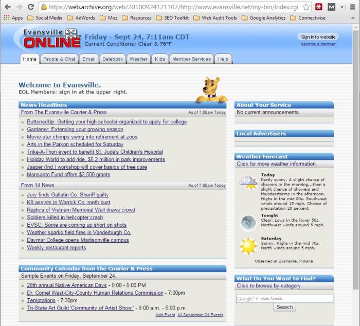 Evansville Online Home Page 2010