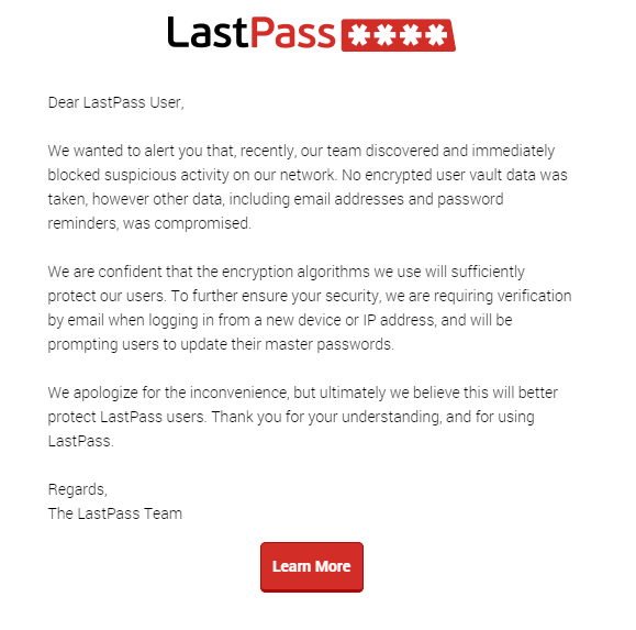 Lastpass Change Your Password Notice