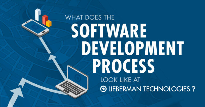 software development process graphic with cell phone and laptop